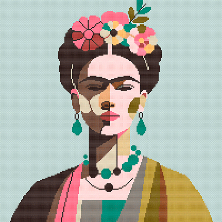 Patrón de punto cruz en PDF de Frida Kahlo de estilo abstracto