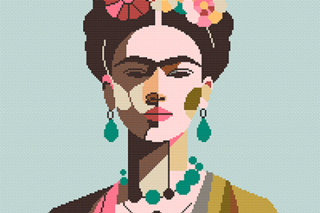 Patrón de punto cruz en PDF de Frida Kahlo de estilo abstracto