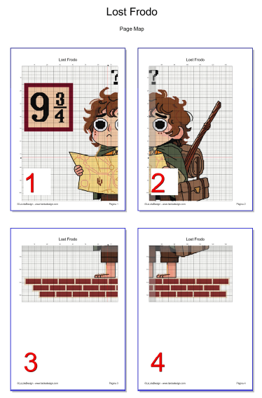 Mapa de páginas del patrón de punto de cruz de Frodo en PDF