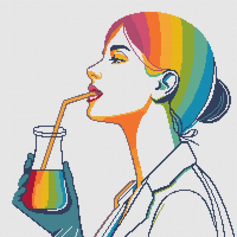 Patrón de punto de cruz geekgirl en el laboratorio